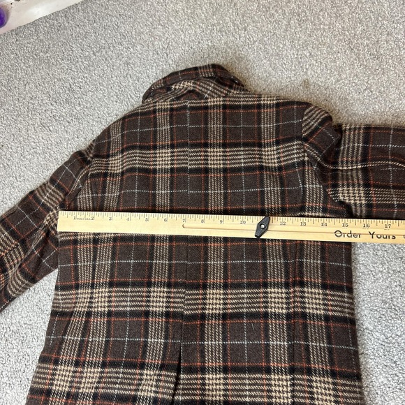 Janie And Jack Pea Coat Kids 4-5 Brown Plaid Wool Faux Fur Lined Winter‎ preppy - Picture 12 of 13